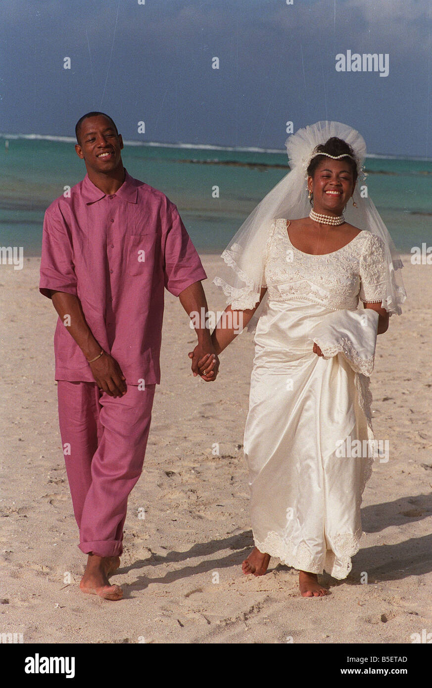 Ian Wright with wife Debbie getting married July 1993 in Mauritius Stock Photo - Alamy