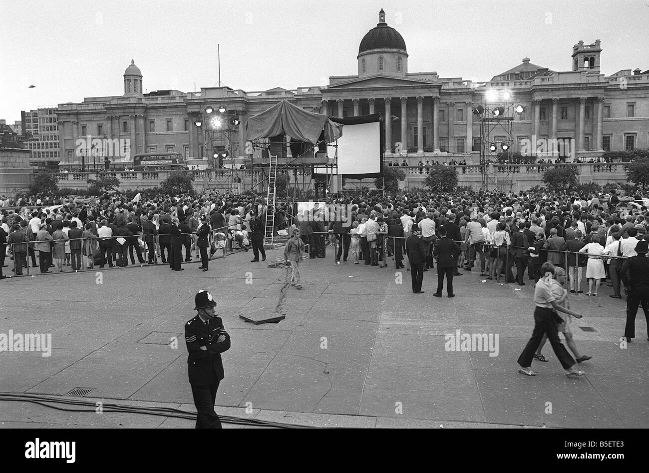 Trafalgar Square London July 1969 A giant TV screen in trafalgar Square