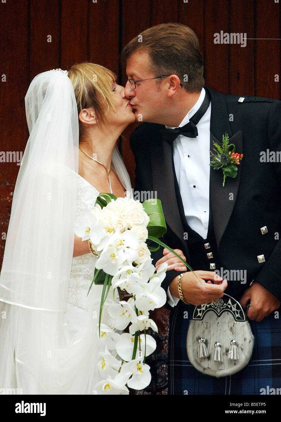 LOTTERY WINNER JOHN MCGUINNESS July 2003 WEDS HIS FIANCEE SANDRA BAIRD AT ST PATRICK S RC CHURCH SHOTTS Stock Photo