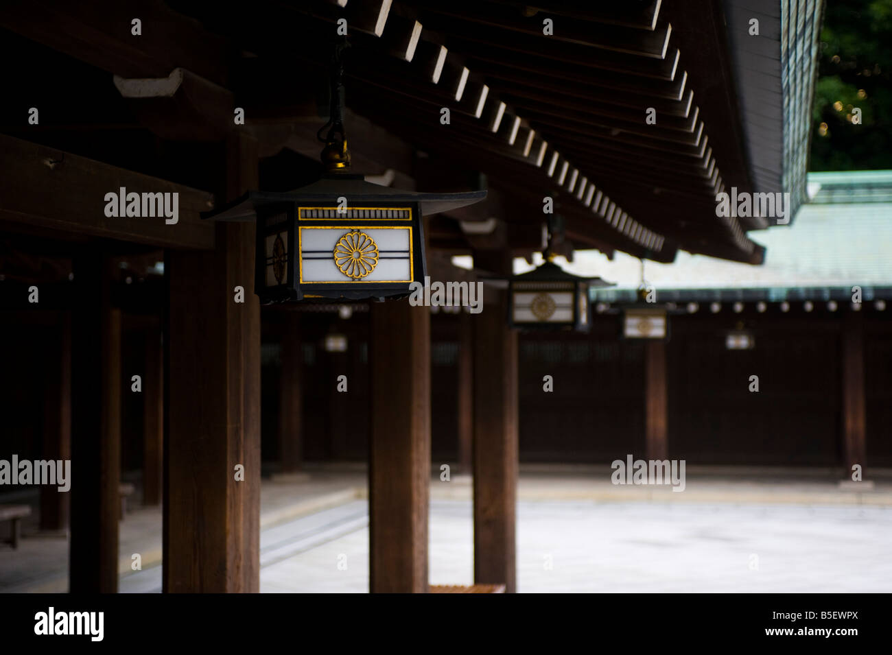 Hanging lantern at the Meiji Jingu Shrine, in Tokyo, Japan Stock Photo ...