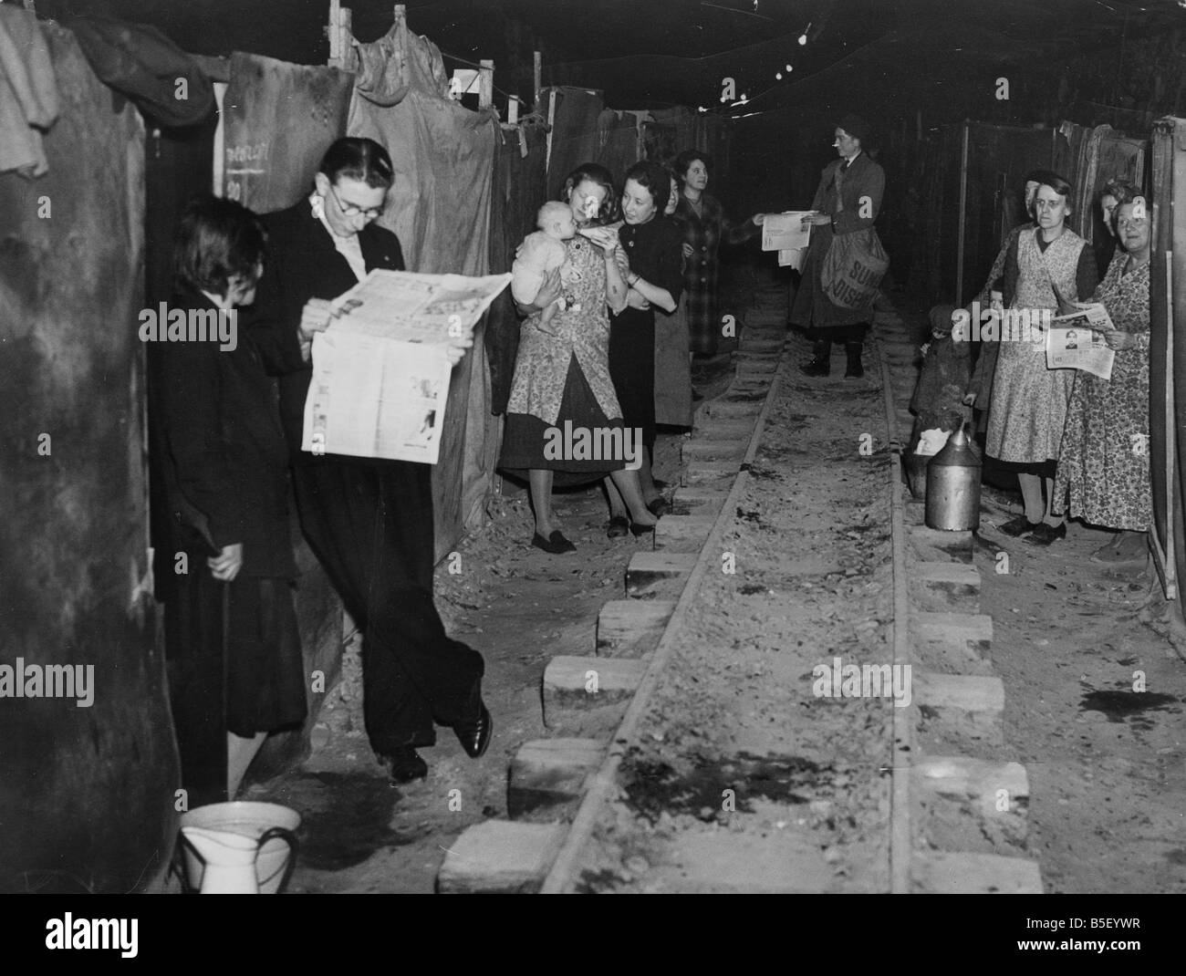 Ww2 air raids in underground tunnels hires stock photography and