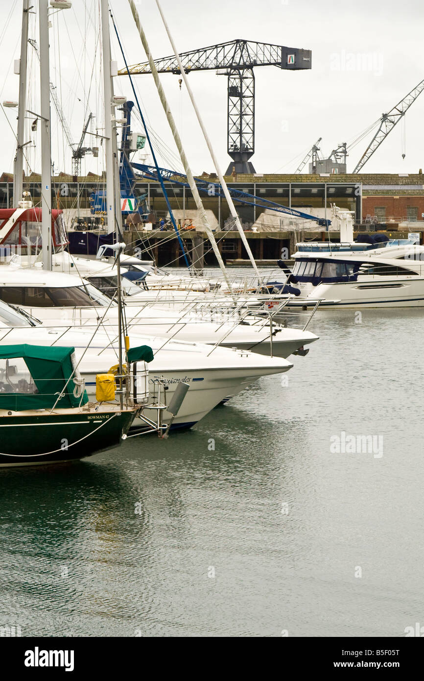 Boats moored in Falmouth harbour, Cornwall, UK. Stock Photo