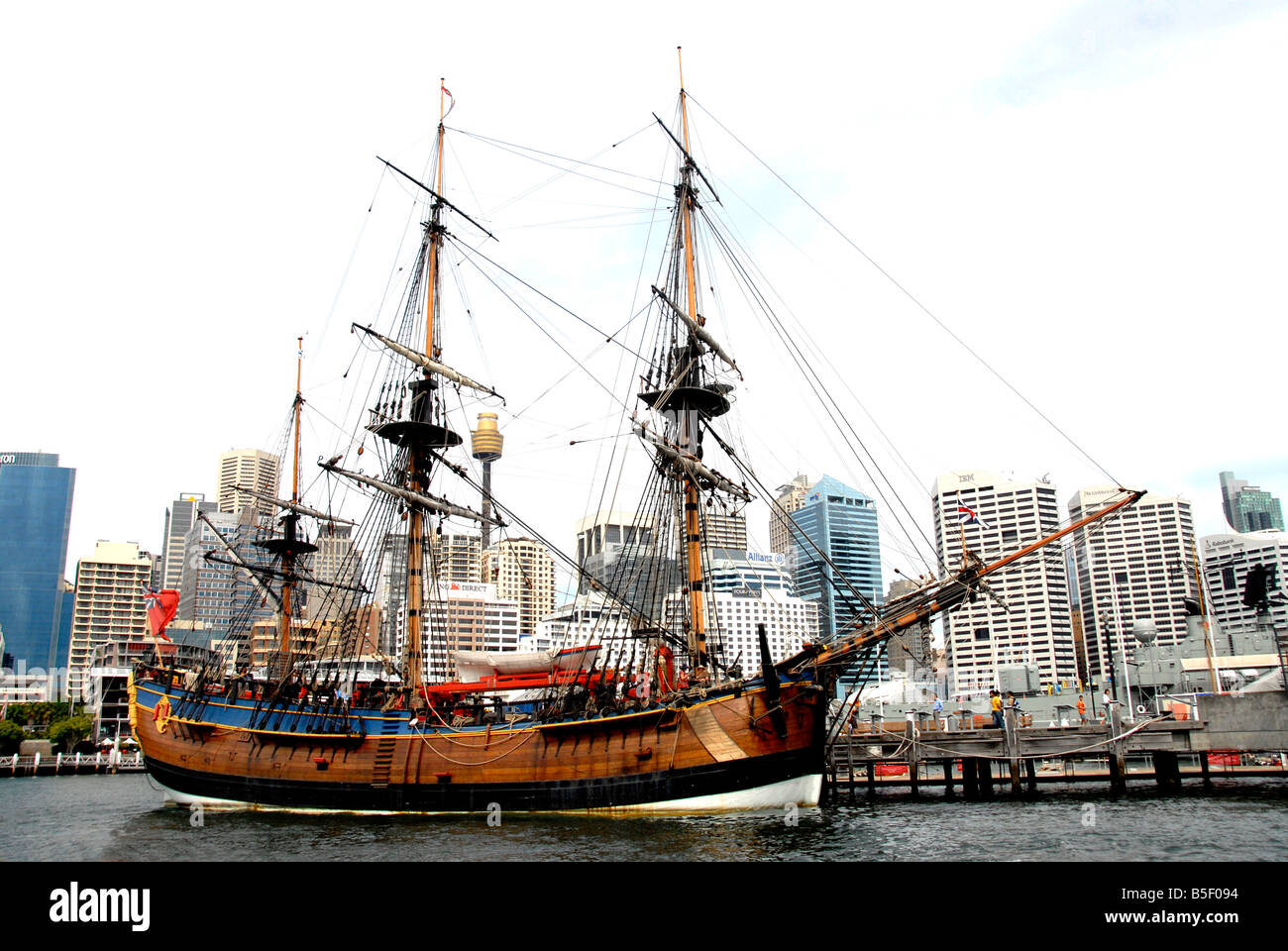 replica Captain Cooks ship,  HMS Endeavour, Darling harbor, Sydney, Australia Stock Photo