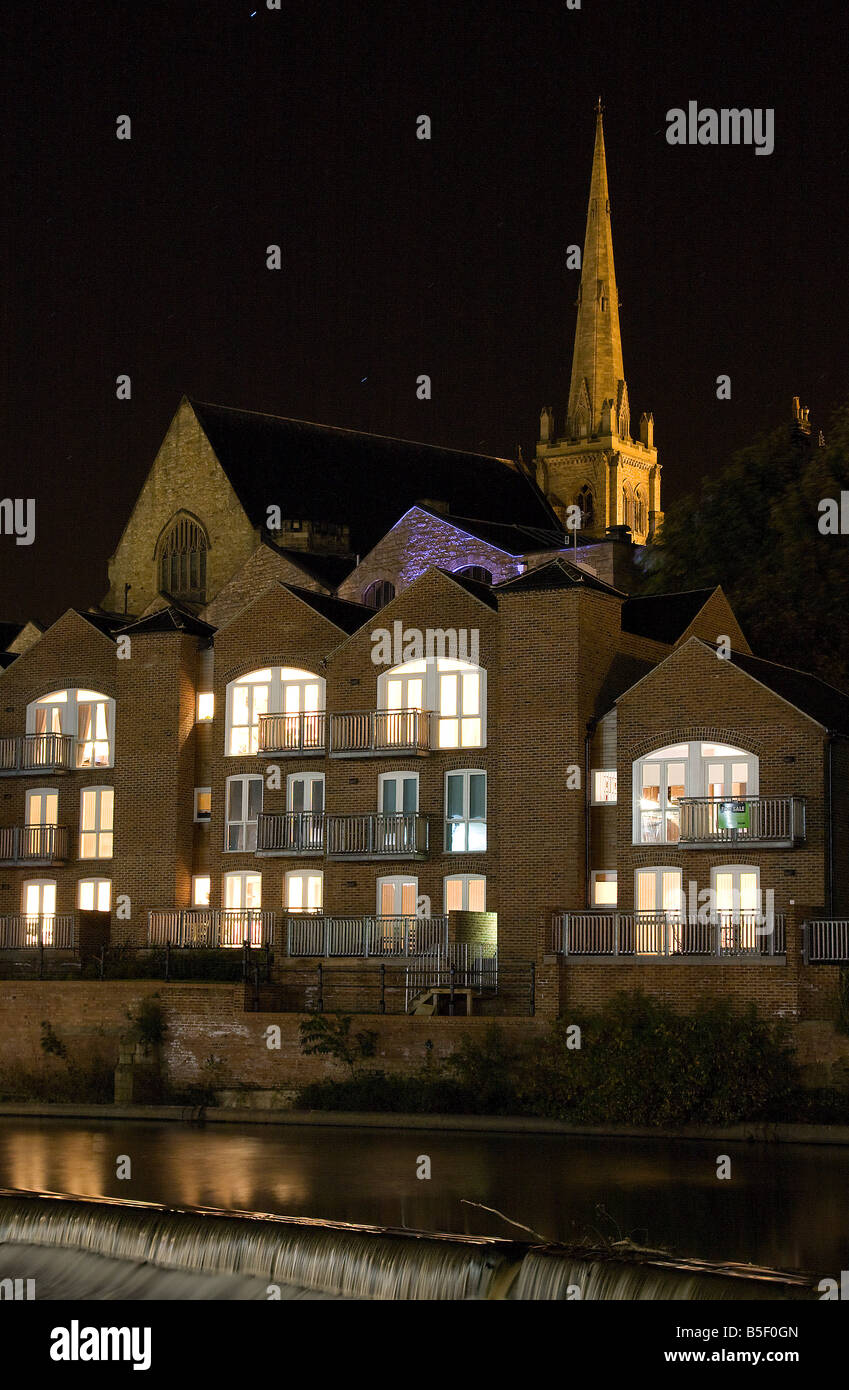 Apartments on the banks of the river Wear in Durham, England. Taken at