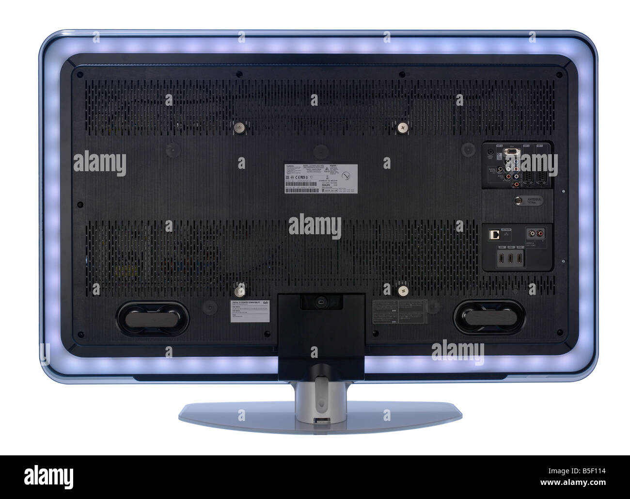 Back of plasma screen TV with blue glow Stock Photo Alamy