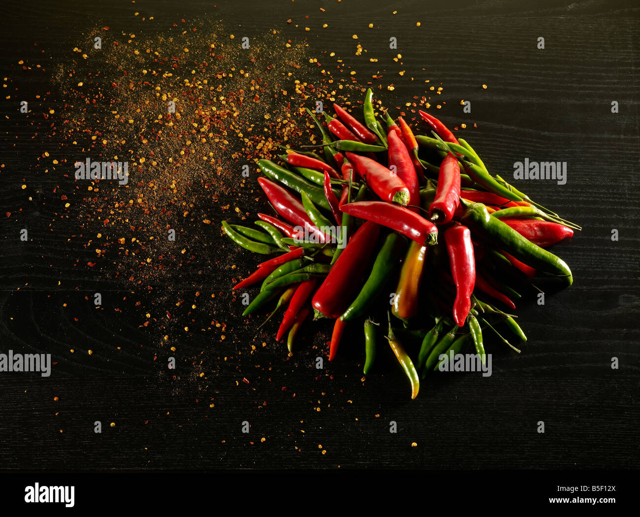 Pile of red and green chilli peppers Stock Photo