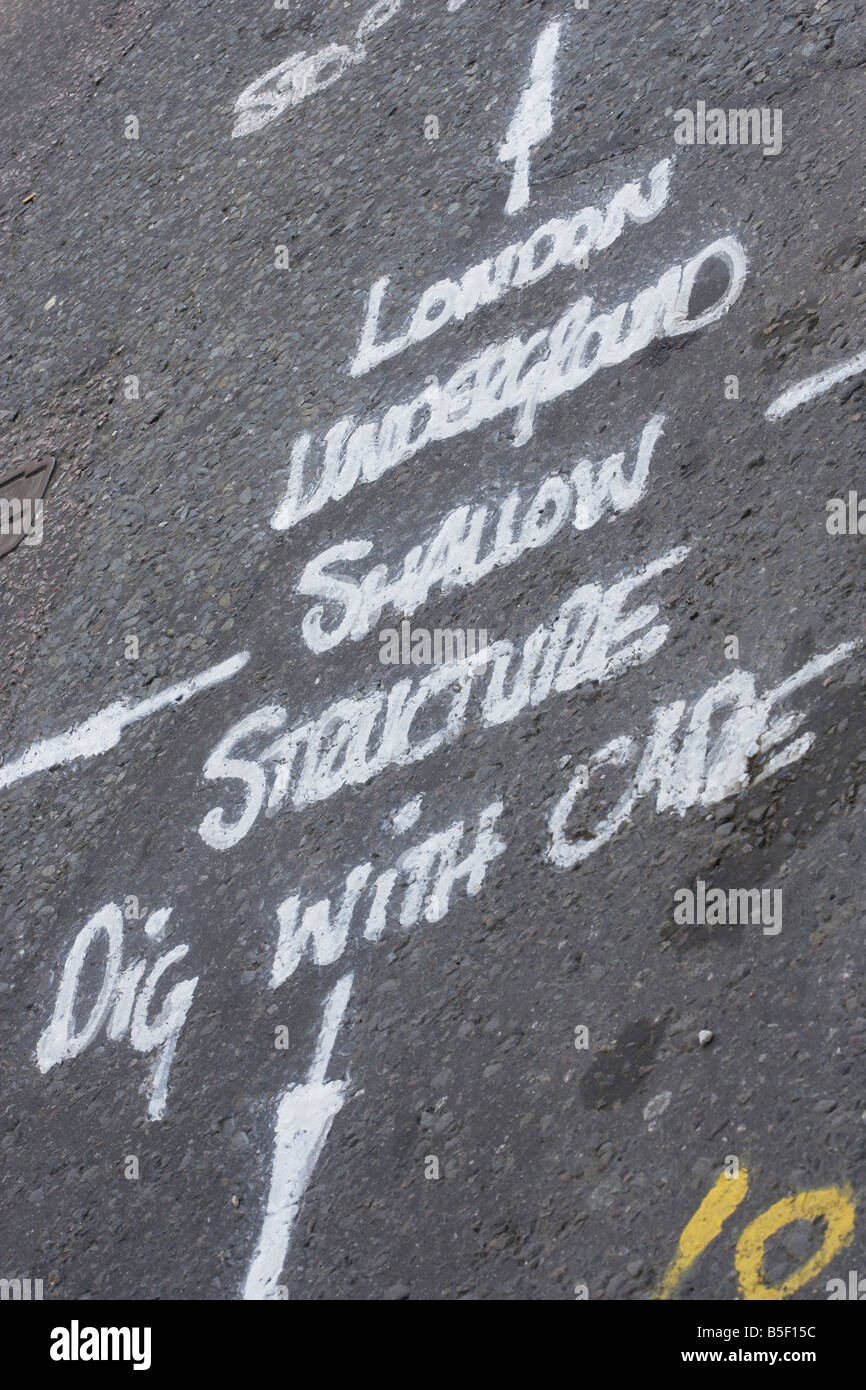 Instructions written on the road surface Stock Photo