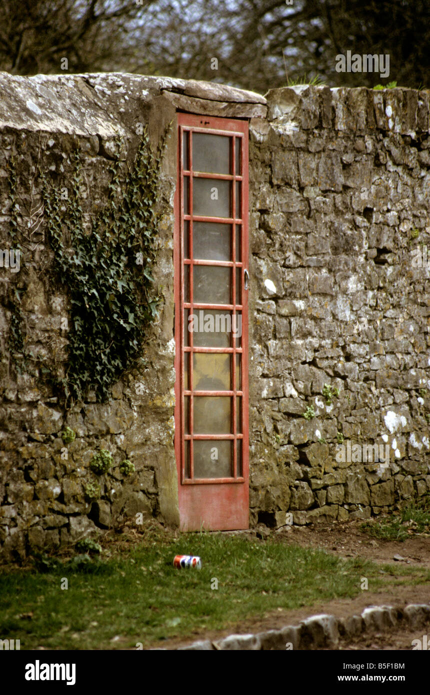 UK Wales Mid Glamorgan Merthyr Mawr Communications very rare phone box built into wall in 1980s Stock Photo