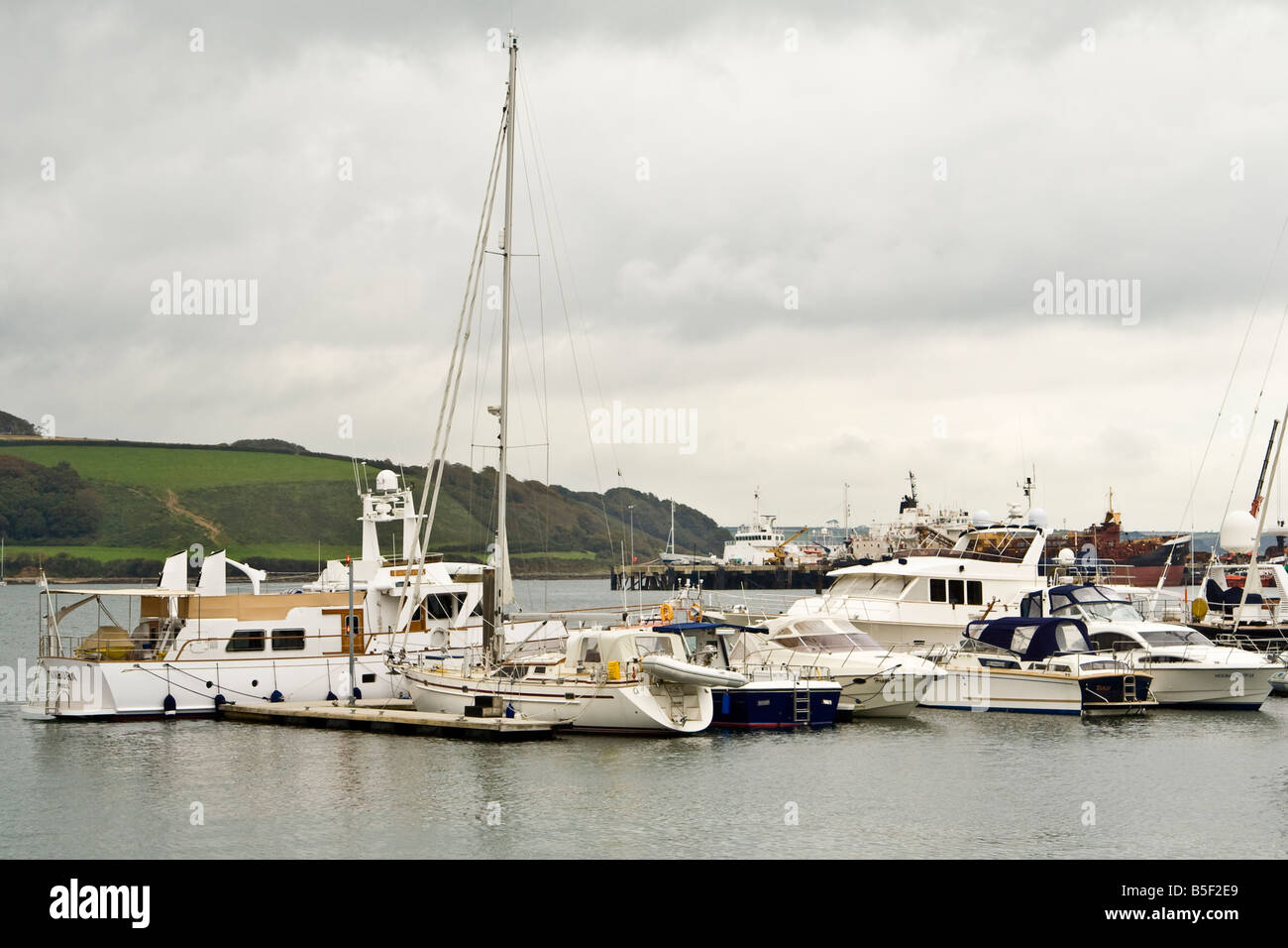 Boats moored in Falmouth harbour, Cornwall, UK. Stock Photo