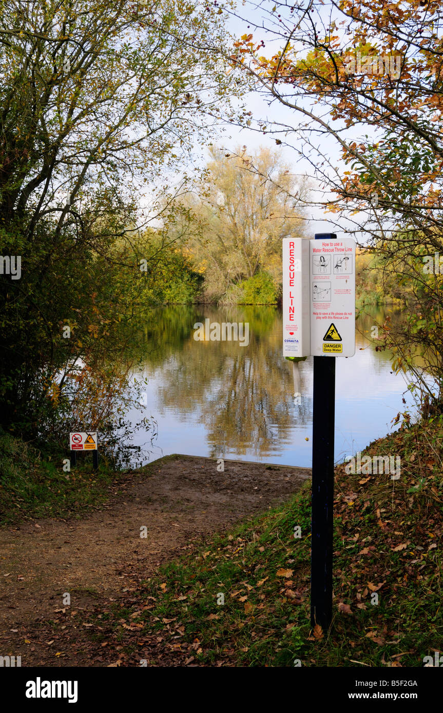 Water Rescue Throw Line at Milton Country Park Cambridgeshire England UK Stock Photo