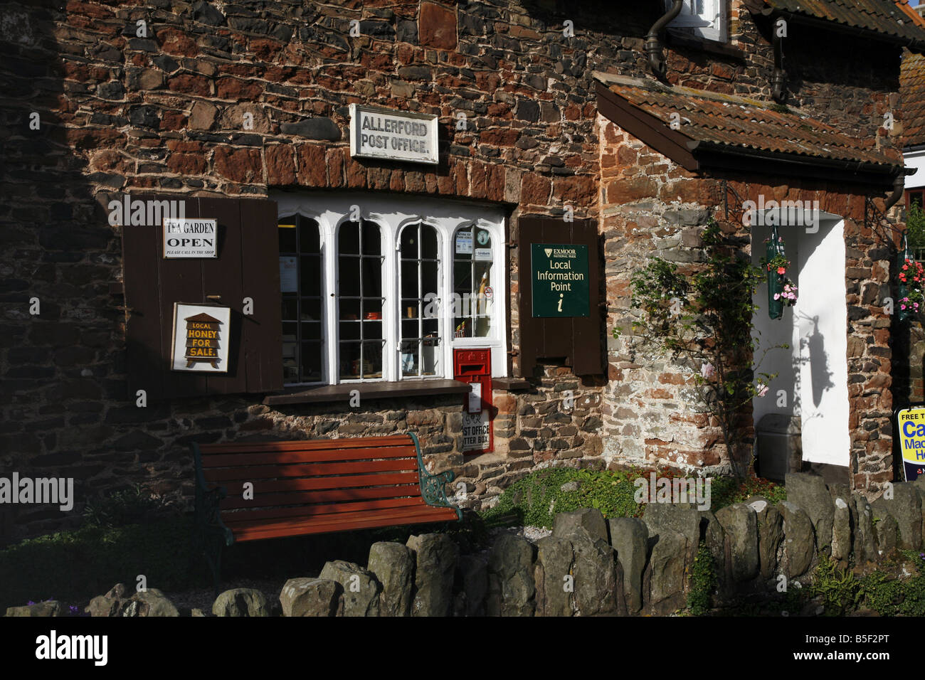 Quaint old Post office in the Exmoor village of Allerford Stock Photo