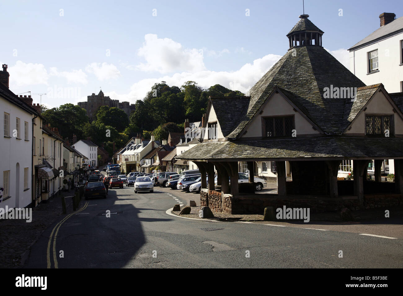 The ancient Yarn Market In the High Street of the village of Dunster near Minehead Stock Photo