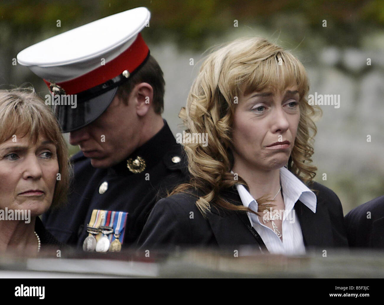 Funeral of Royal Marine Cpl Damian Mulvihill 32 was mourned by 600 yesterday led by fiancee Lisa Fichett 31 at a funeral with full military honours in his home city of Plymouth Cpl Mulvihill was killed by a bomb in Afghanistan last month 05 03 08 Stock Photo
