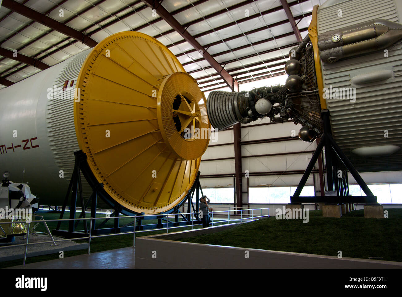 Massive Saturn V rocket used in the Apollo space missions to the moon on display at the Johnson Space Center Stock Photo