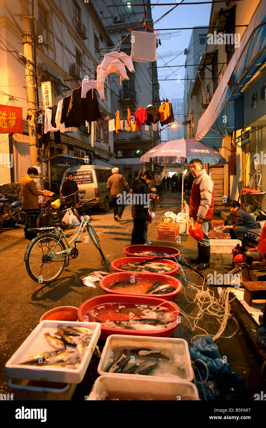 A street market stand with seafood in Shanghai, China Stock Photo