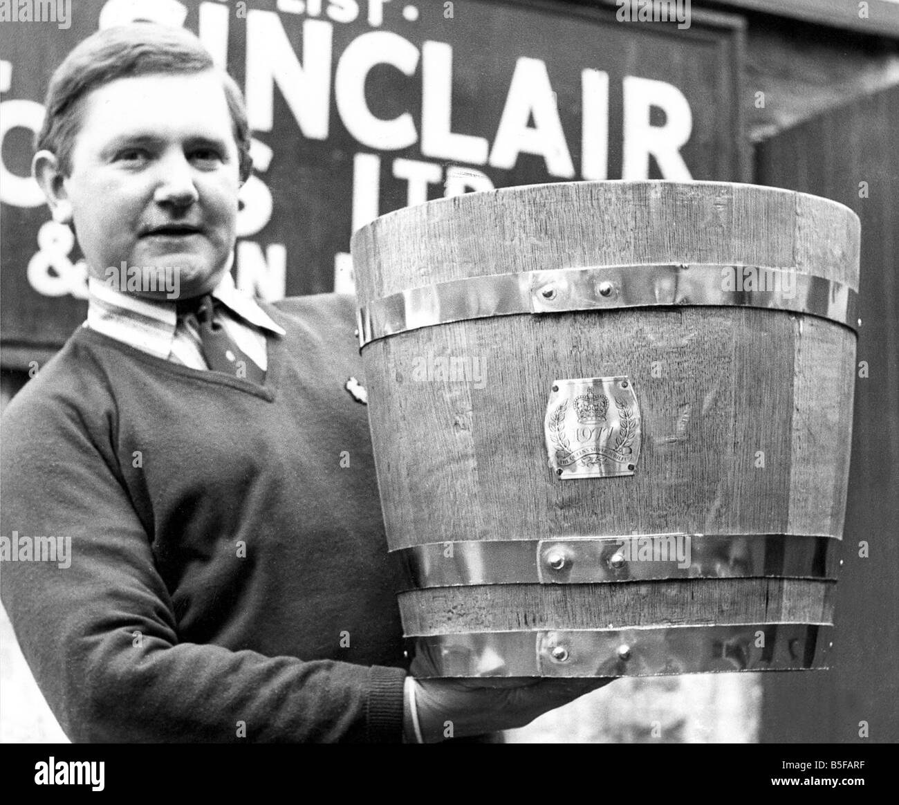 One of the ornamental tubs made by coopers Sinclair Sons which due to the dwindling whisky trade are now diversifying into other barrel based products Stock Photo