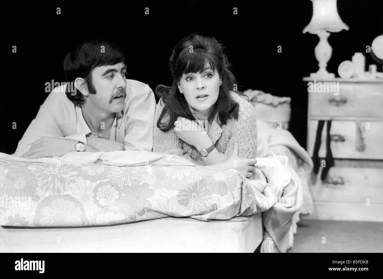Actor John Alderton and actress wife Pauline Collins seen here on stage. January 1974 S74-0024-001 Stock Photo