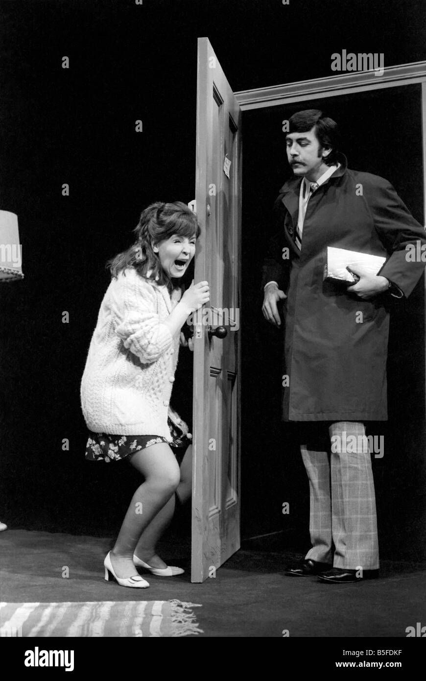 Actor John Alderton and actress wife Pauline Collins seen here on stage. January 1974 S74-0024-003 Stock Photo