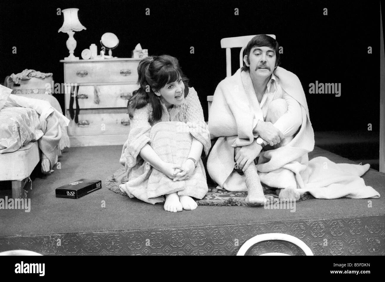 Actor John Alderton and actress wife Pauline Collins seen here on stage. January 1974 S74-0024-006 Stock Photo