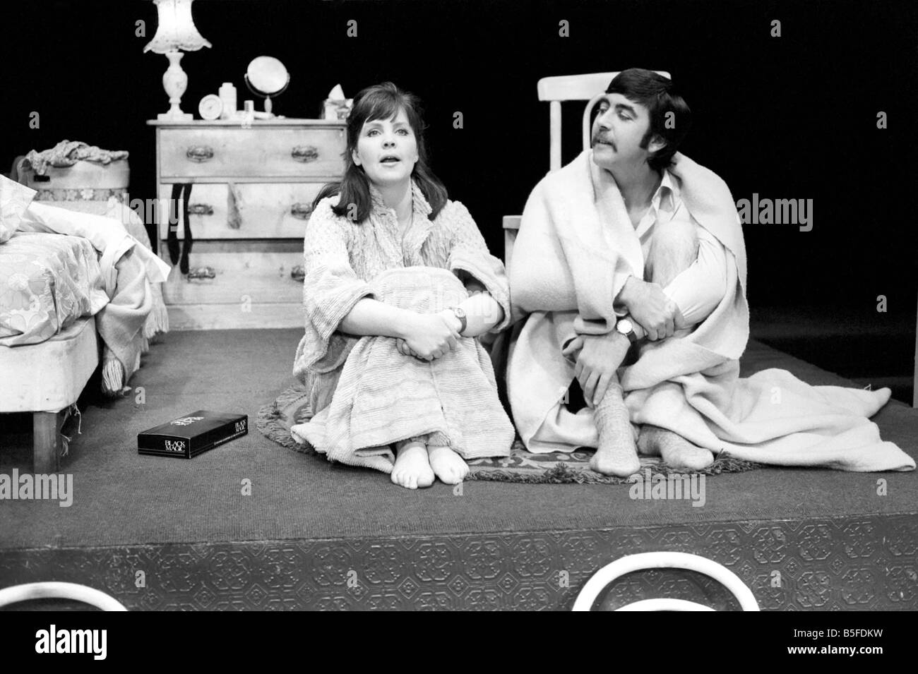 Actor John Alderton and actress wife Pauline Collins seen here on stage. January 1974 S74-0024 Stock Photo
