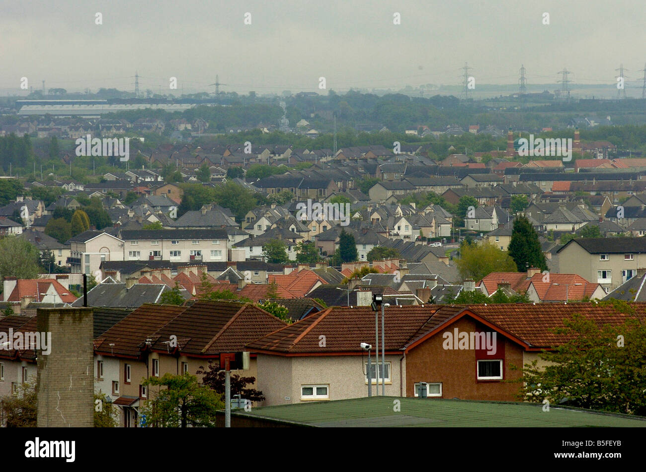 General View of the town of Bellshill in South Lanarkshire scotland Pictured Housing estates in the town Stock Photo