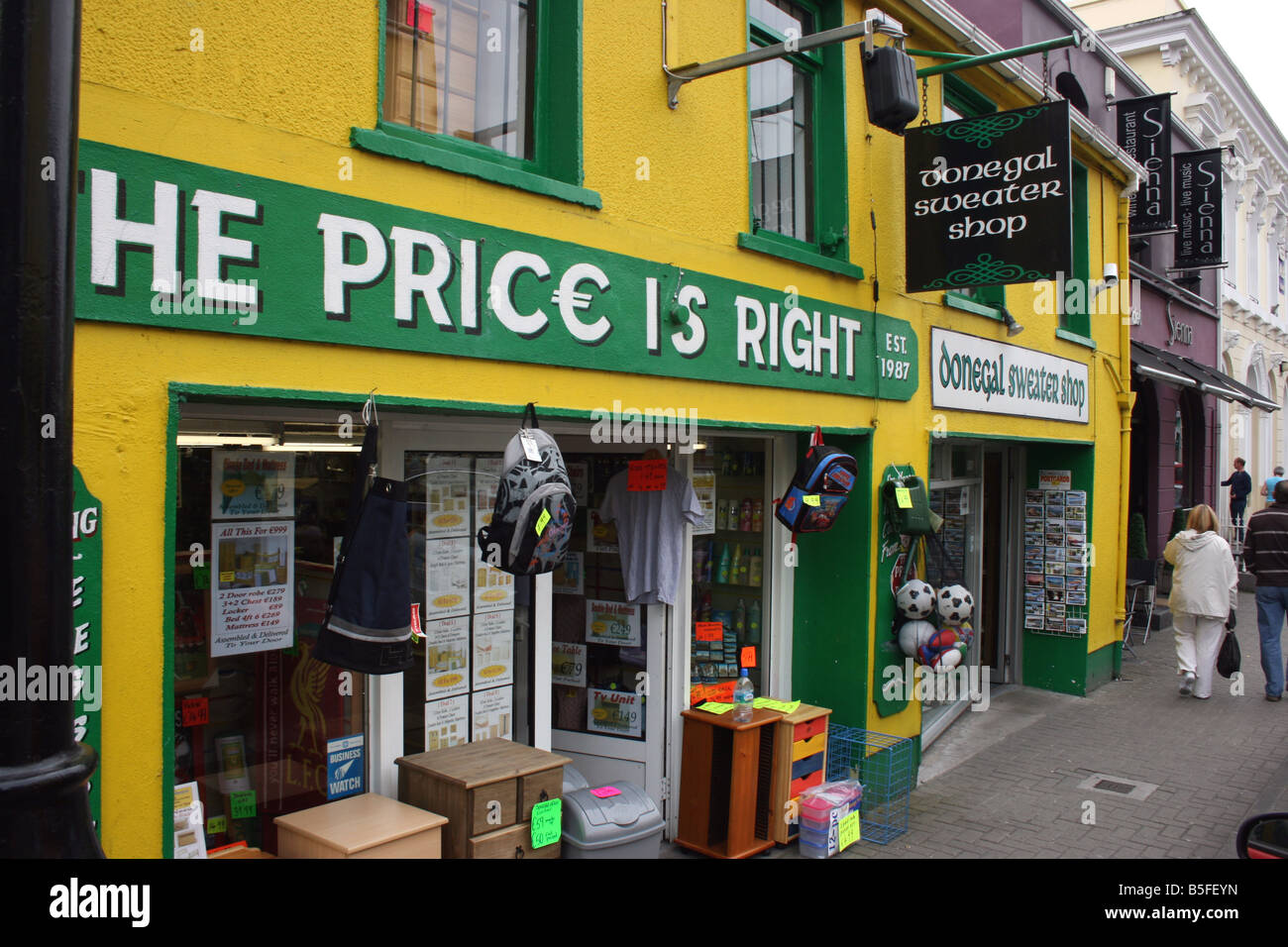 colourful shops in the main street of Letterkenny, County Donegal