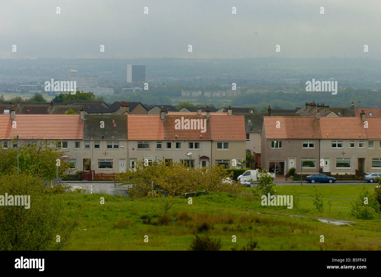 General View of the town of Bellshill in South Lanarkshire Scotland  Housing estates in the town Stock Photo