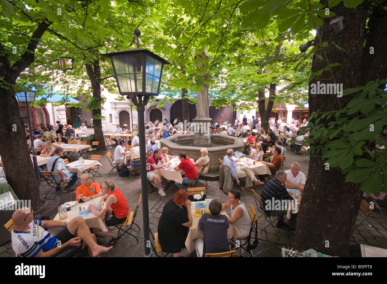 Outside Biergarten At The Hofbrauhaus Munich Bavaria Germany Stock