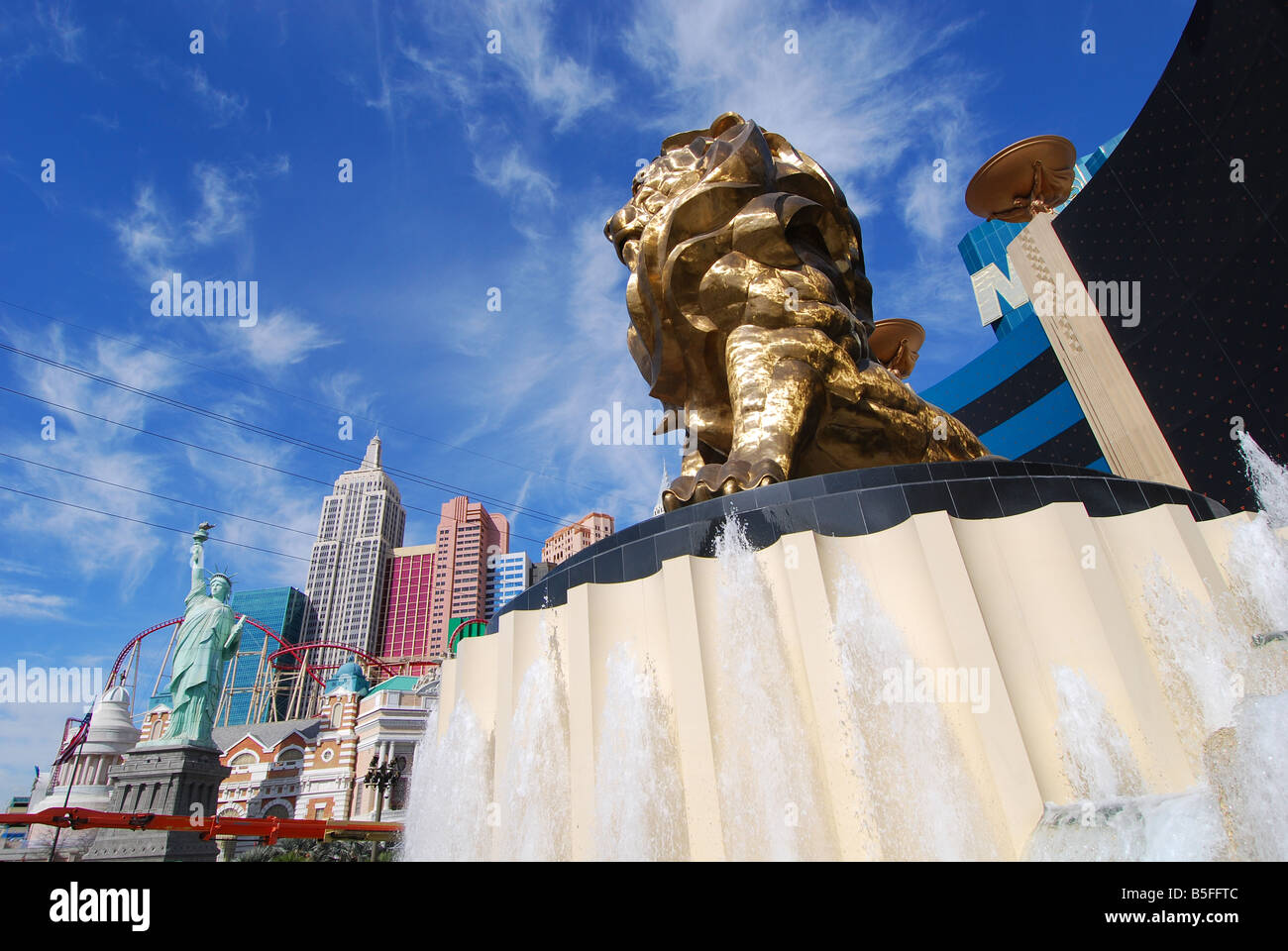The MGM Lion looks across to New York New York Stock Photo