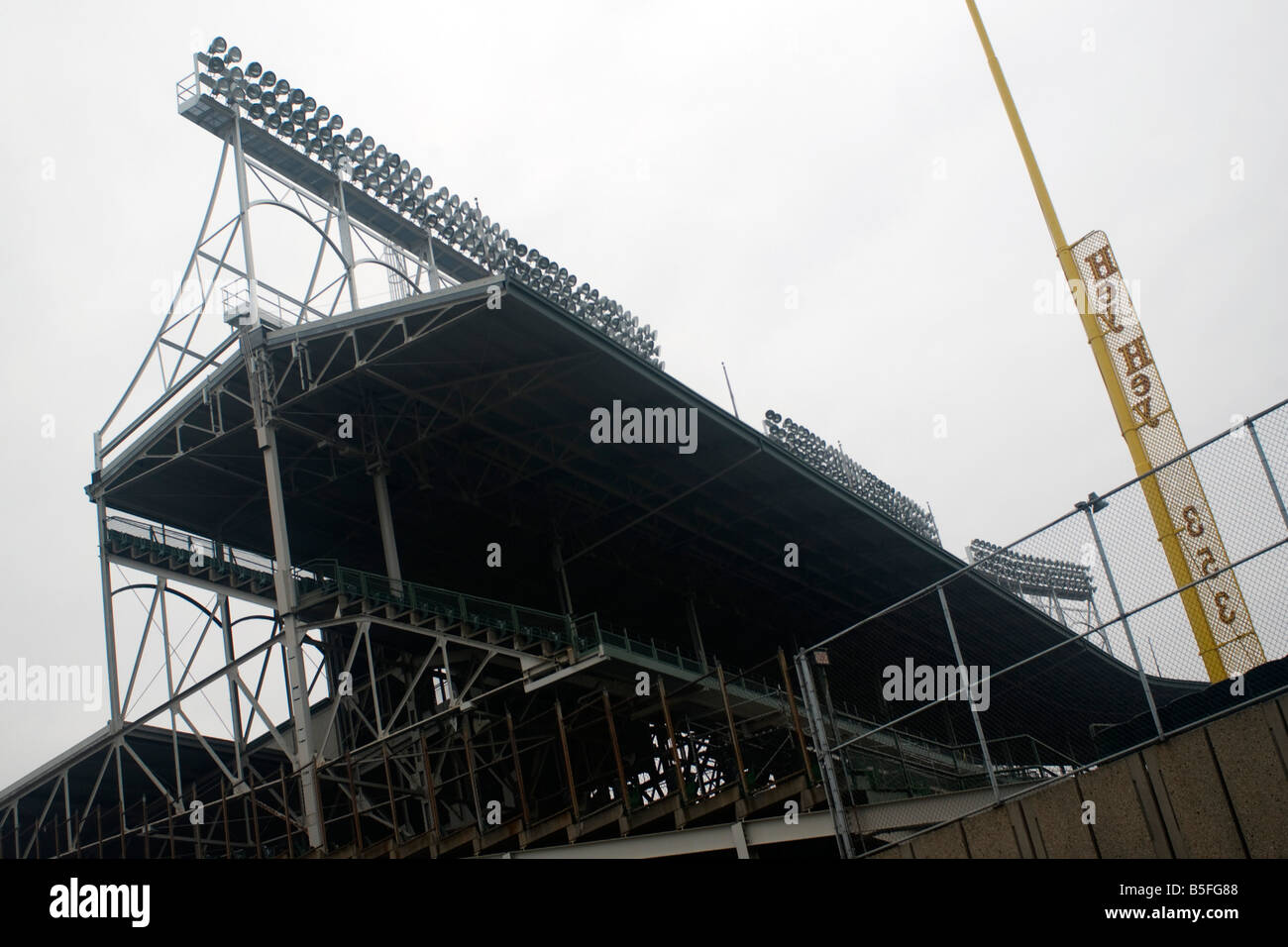 Stadium lights and bleachers at the Chicago Cubs’ Wrigley Field Stock