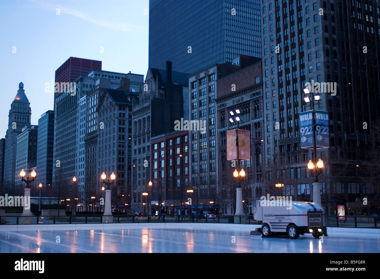 Resurfacing the ice rink at Millennium Park in Downtown Chicago Stock