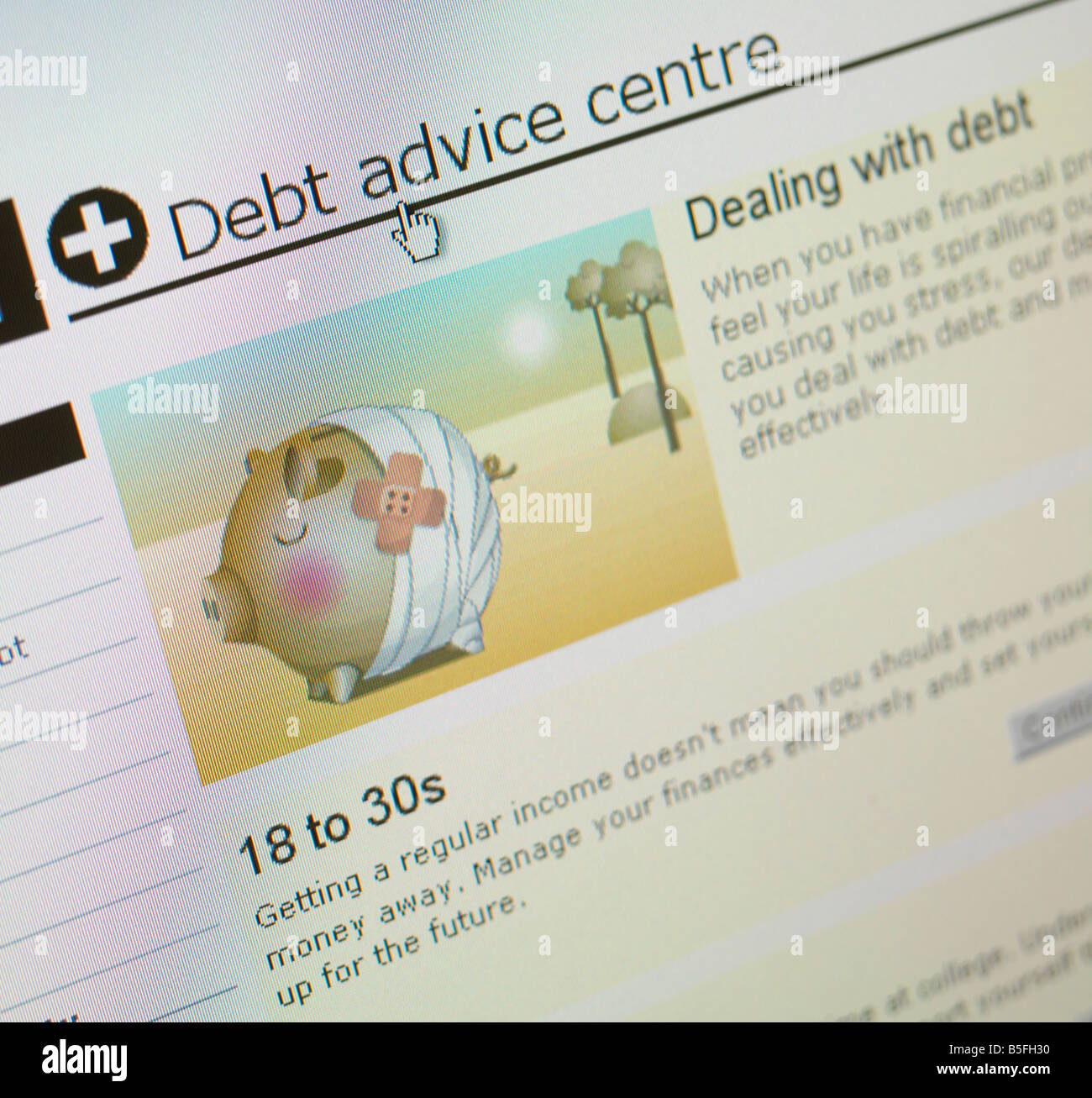 COMPUTER SCREEN WEB SITE CREDIT CRISIS CRUNCH DEBT ADVICE Stock Photo