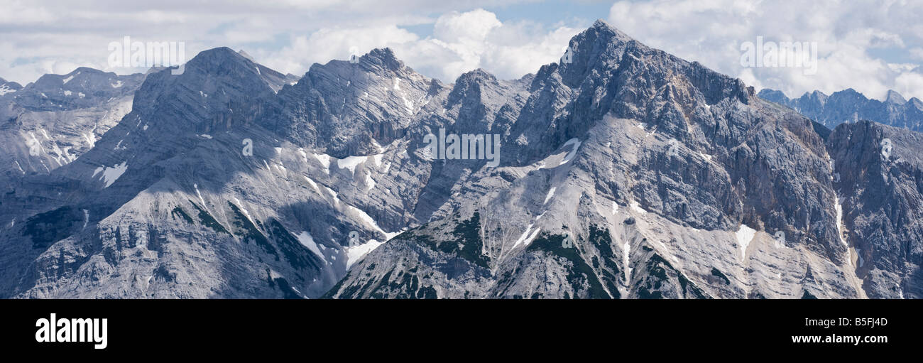 Pleisenspitze right 2569m 8428ft peak at and western edge of Karwendel group mountains, Tyrol, Austria Stock Photo
