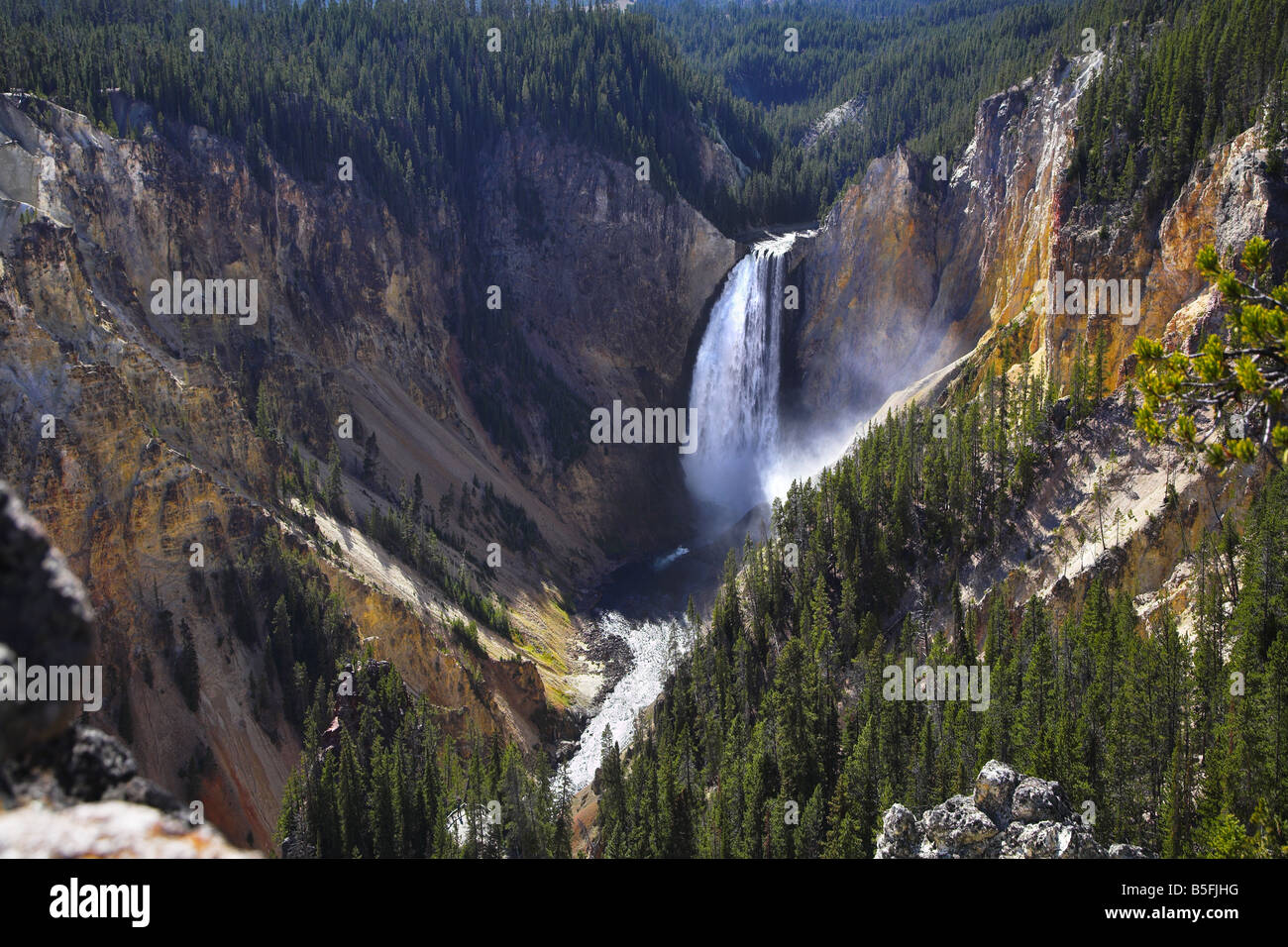 Sparkling falls in a canyon of Yellowstone national park Stock Photo