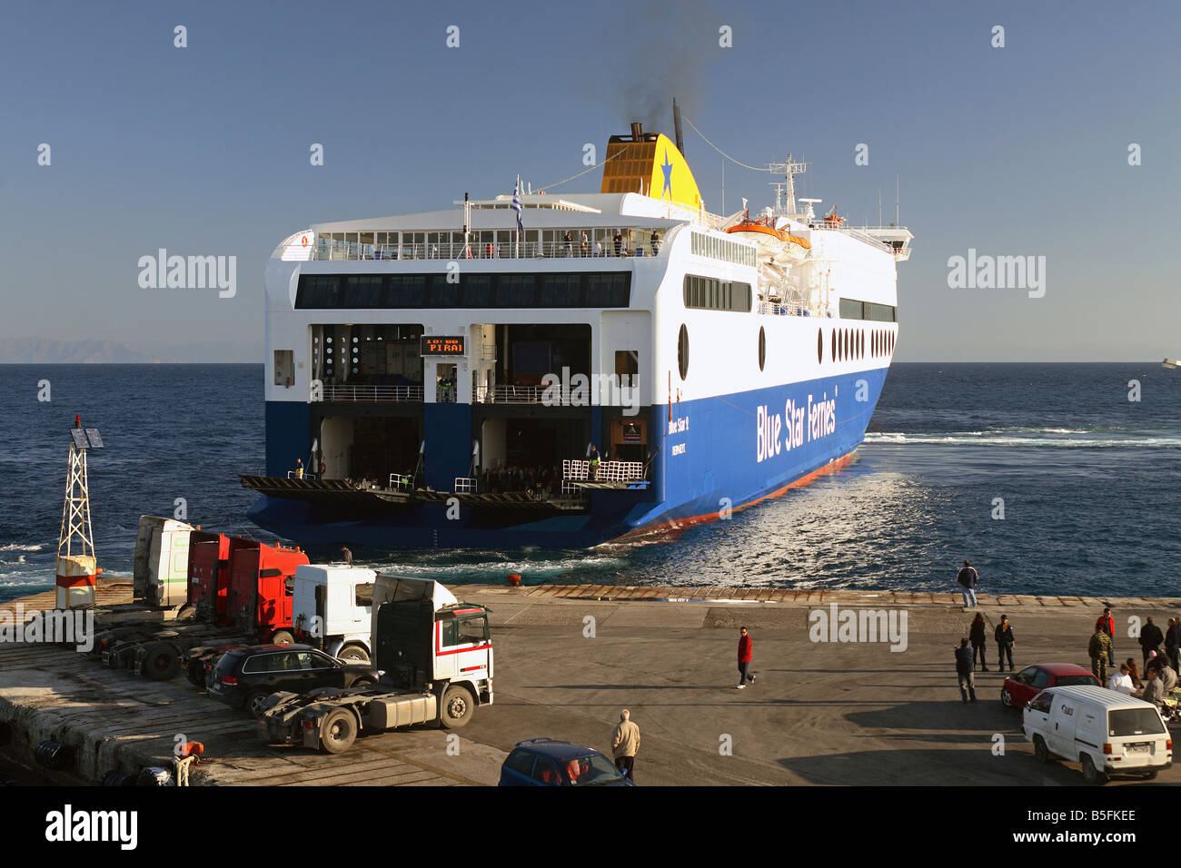 A ferry ship in the marina in Rhodes, Greece Stock Photo