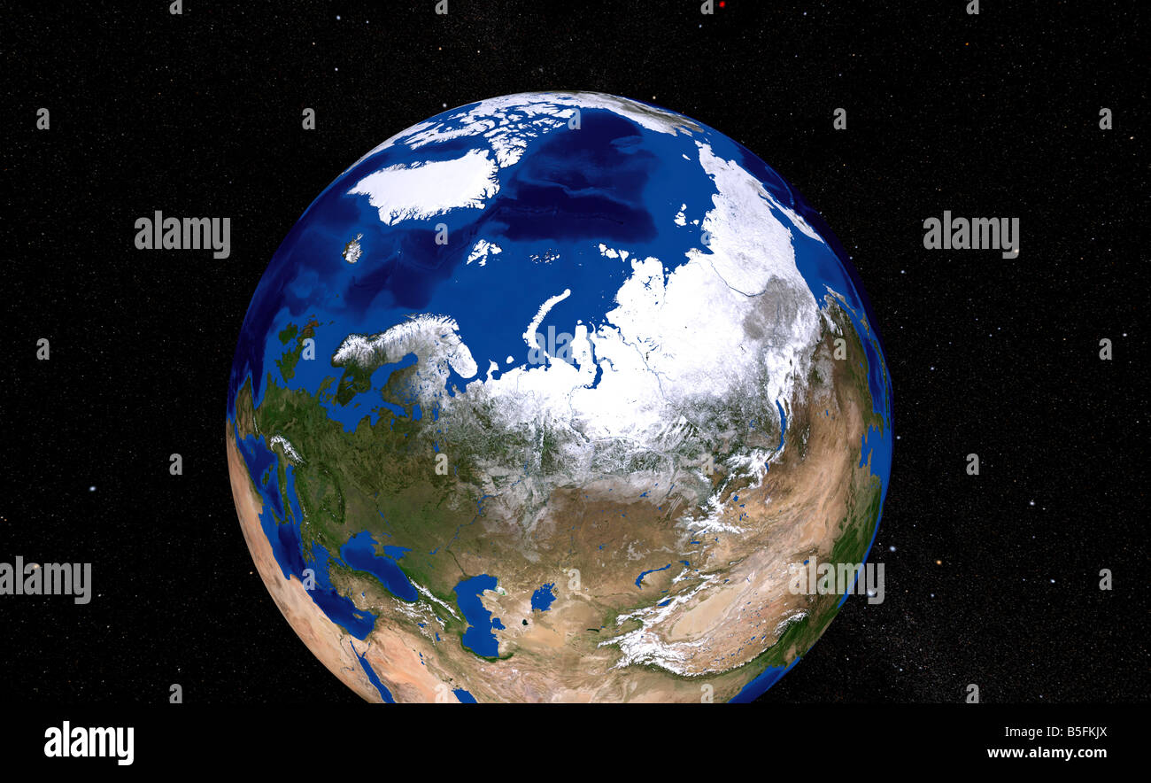 The Blue Marble Next Generation Earth showing the Arctic. Stock Photo