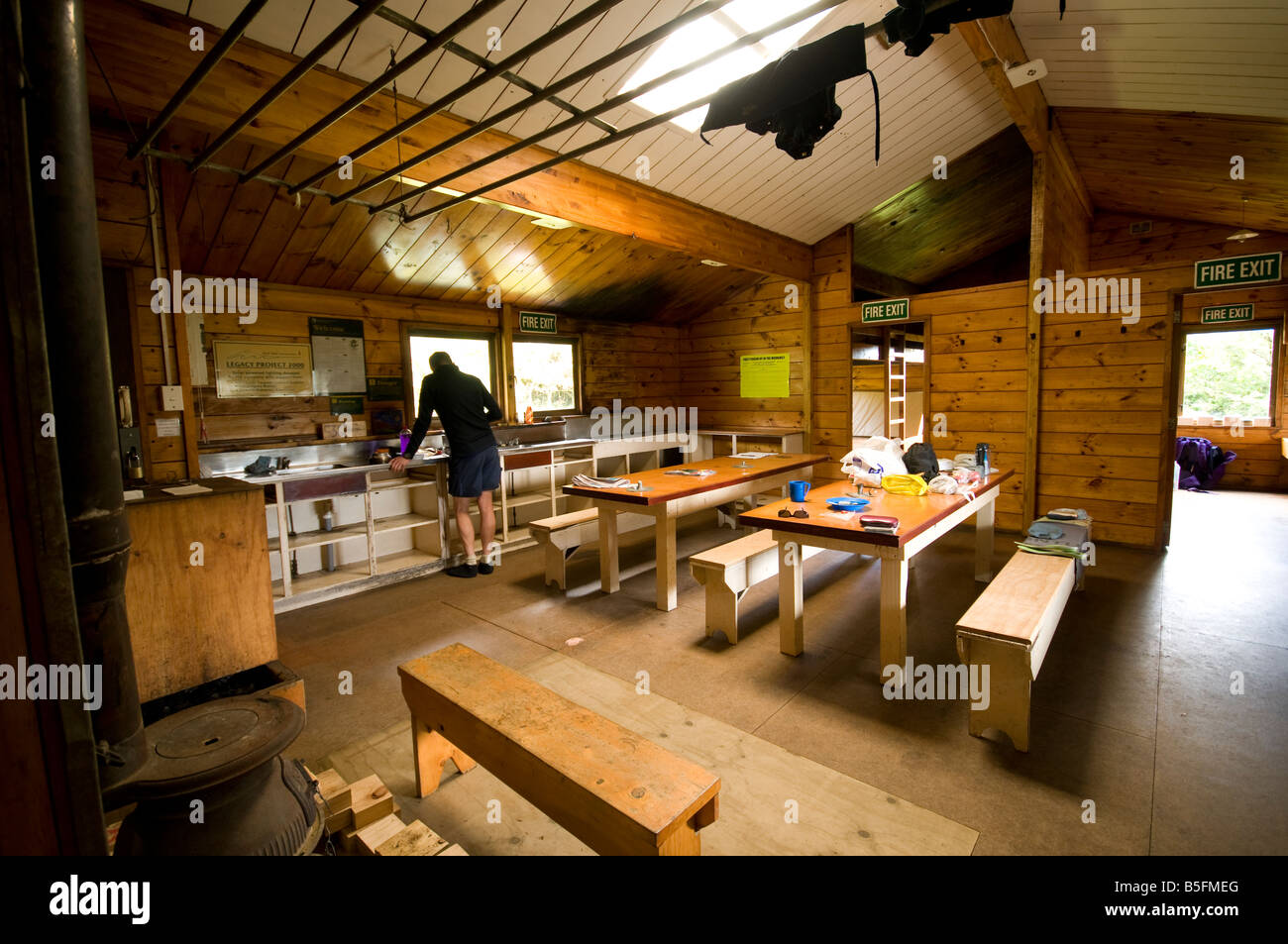 Inside the Holly Hut, Mount Taranaki, Egmont National Park, North Island, New Zealand Stock Photo