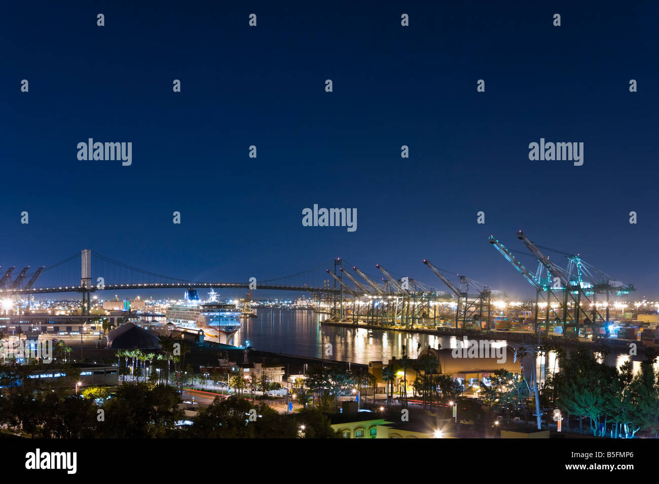 View over the Port of Los Angeles at night, San Pedro, Los Angeles, California, USA Stock Photo