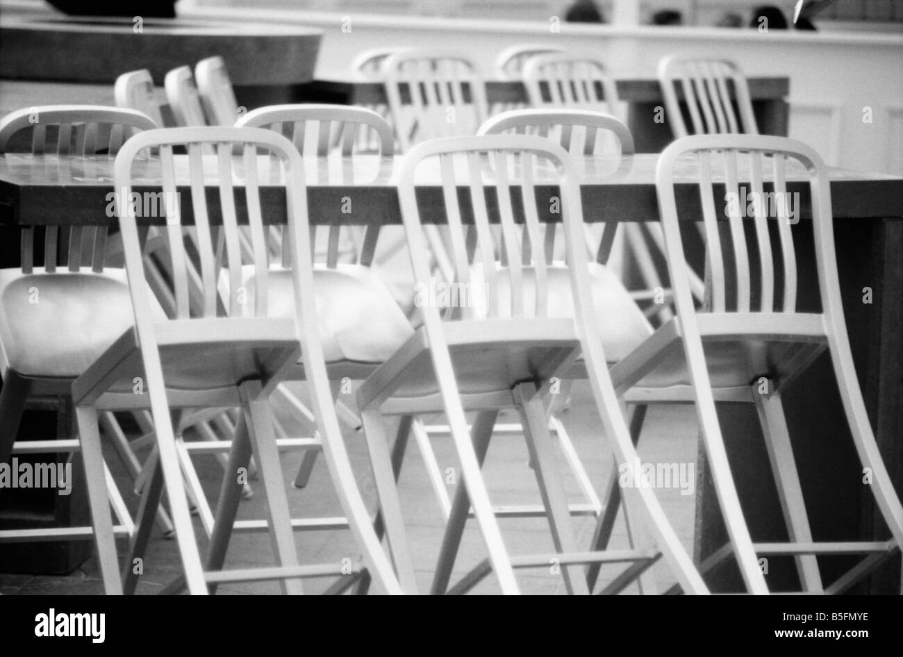 Chairs stacked against a table at the Hotel del Coronado. Stock Photo