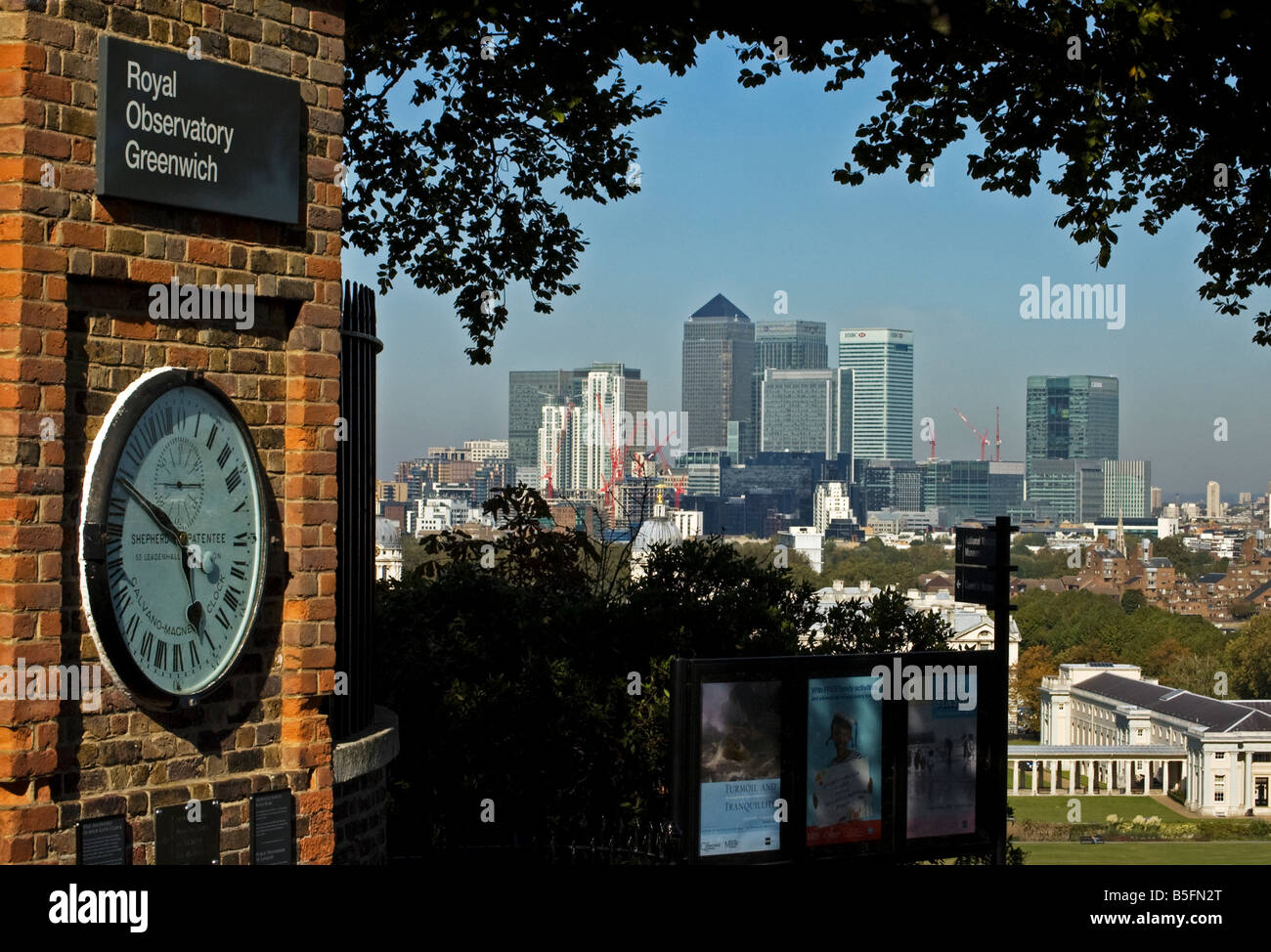 View of Canary Wharf from the Greenwich Observatory Stock Photo