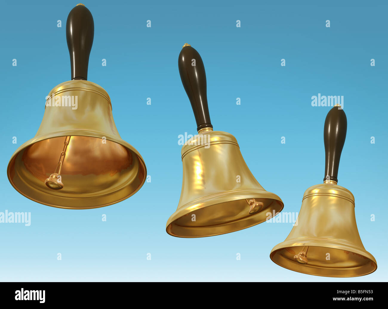 Illustration of three brass hand bells Stock Photo