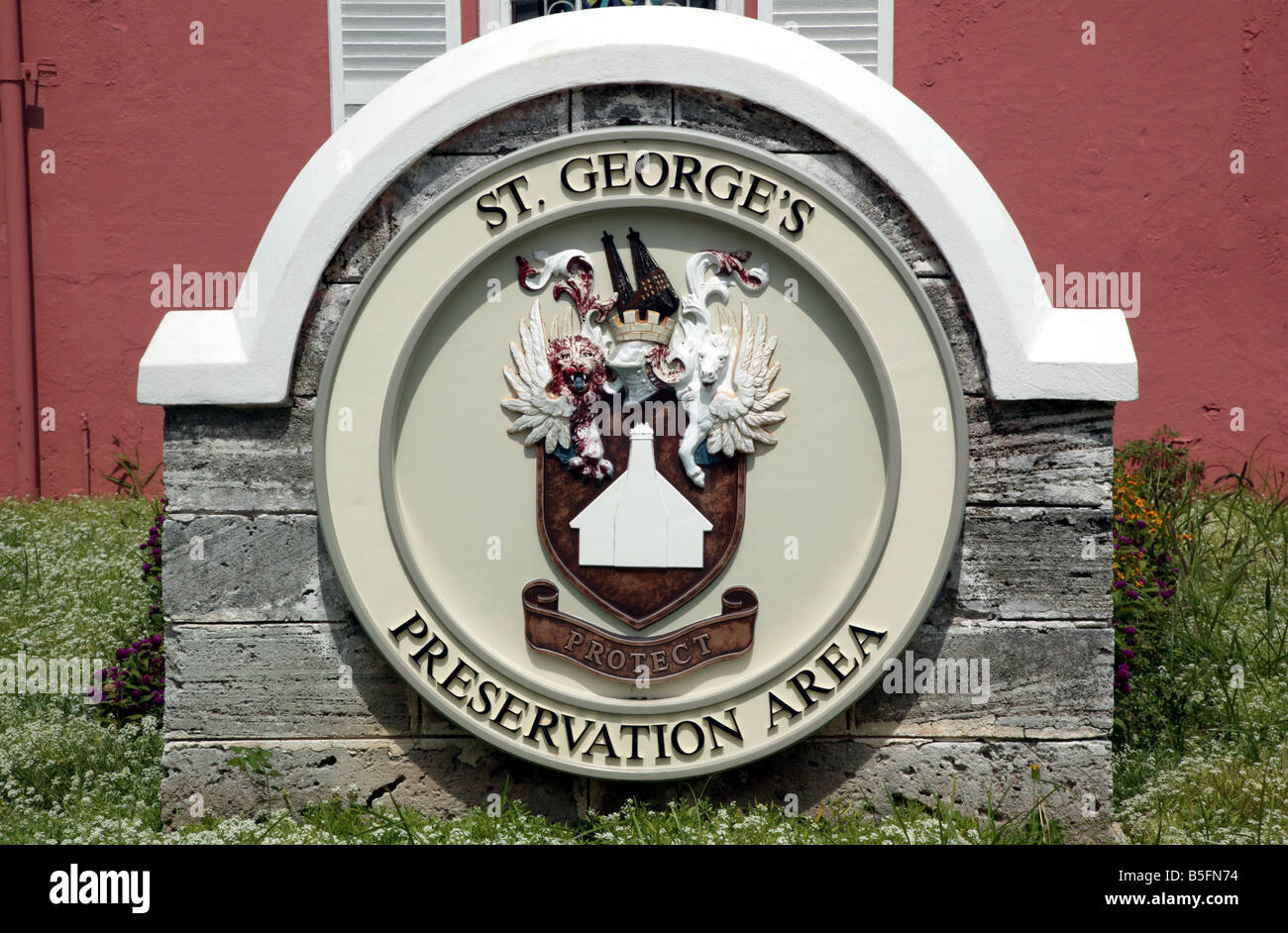 Hand made sign  advertising the historic preservation area in the historic old town of St George, Bermuda Stock Photo