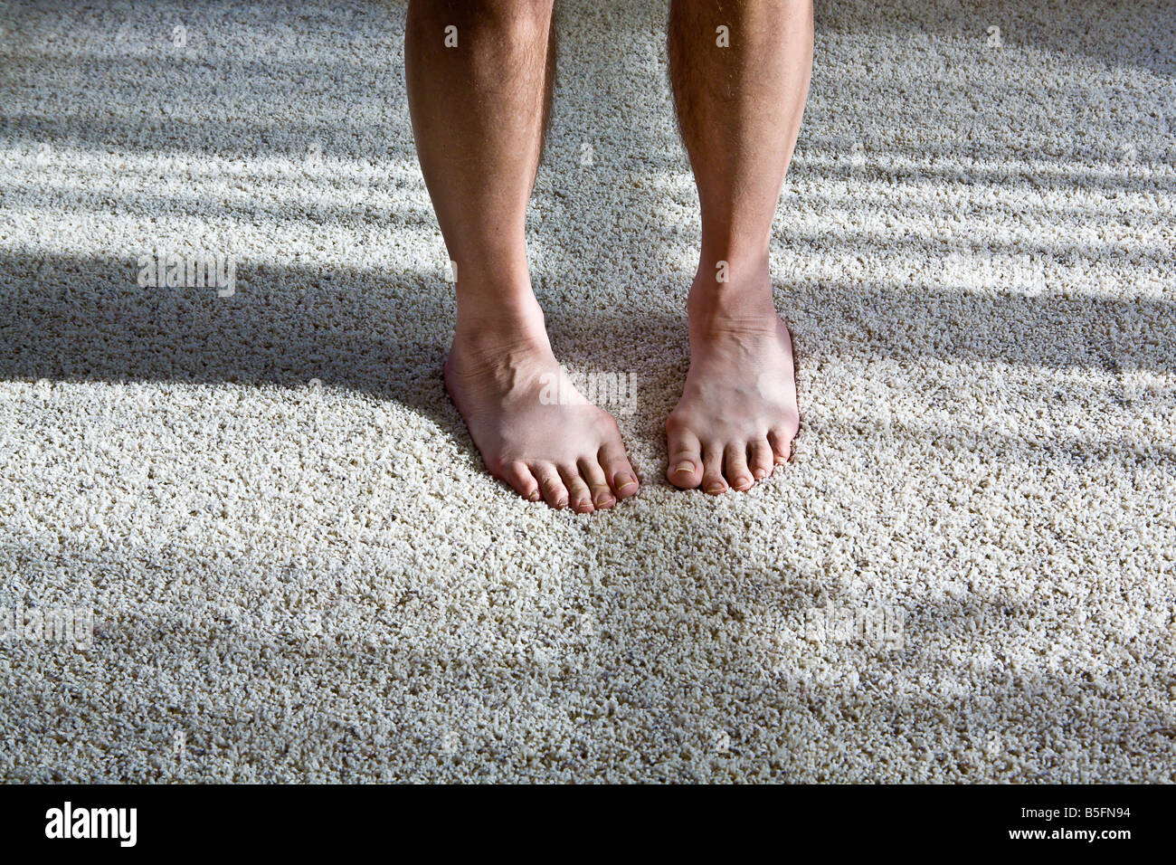 Mature adult male's bare feet on carpet Stock Photo Alamy