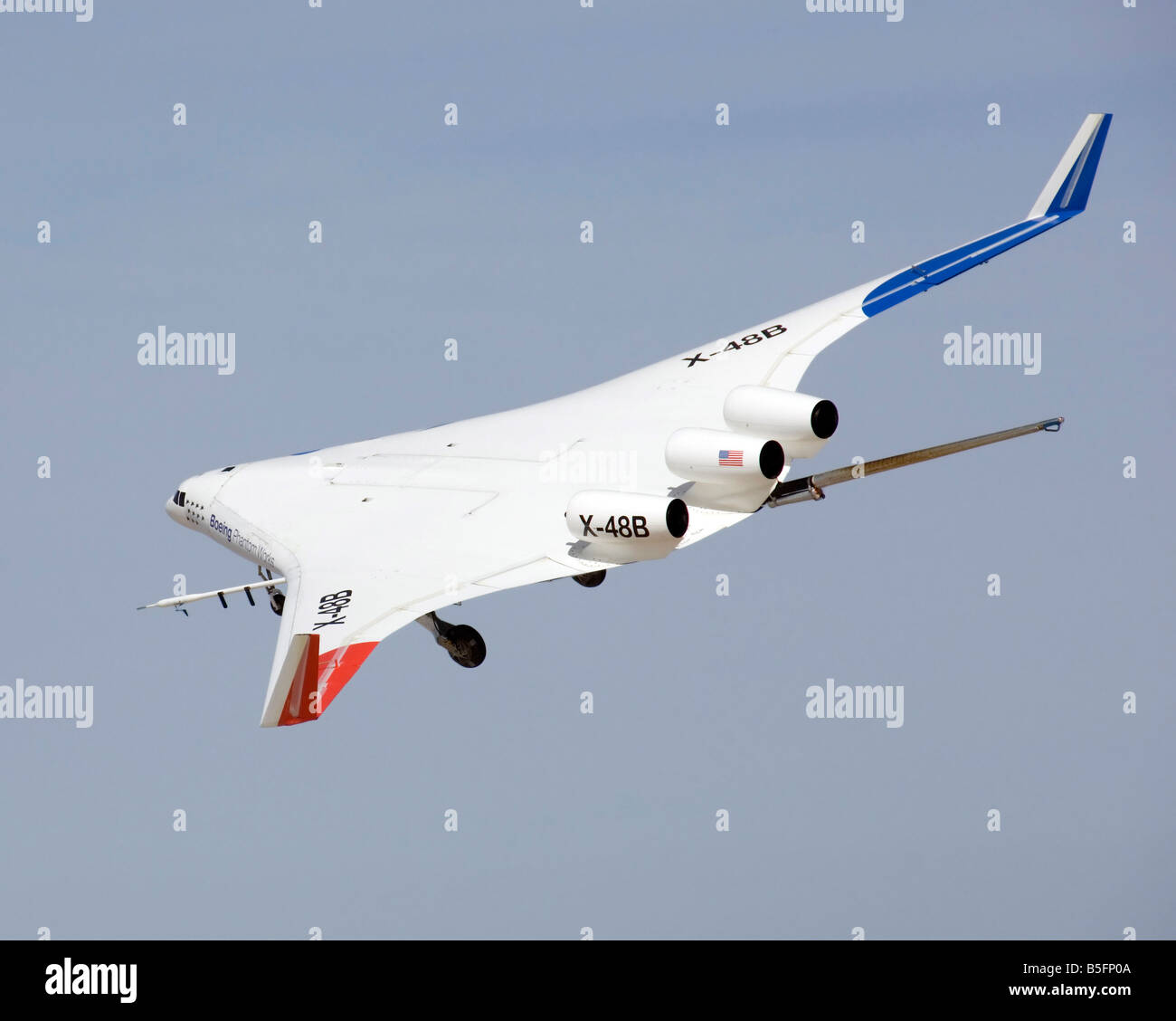 April 4, 2008 - The X-48B Blended Wing Body research aircraft banks smartly in this Block 2 flight phase image Stock Photo