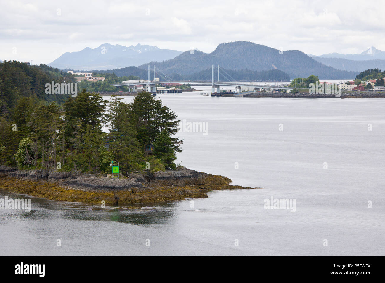 Harbor Road Bridge separates East Channel and West Channel in Sitka, Alaska. Stock Photo