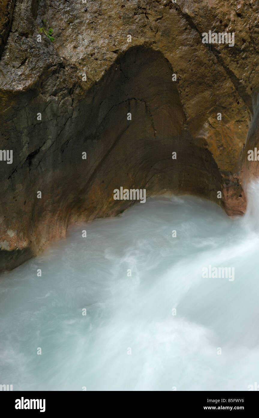 Swirling glacial water carves through Wimbachklamm gorge, near Ramsau, Berchtesgarden National Park, Bavaria, Germany Stock Photo