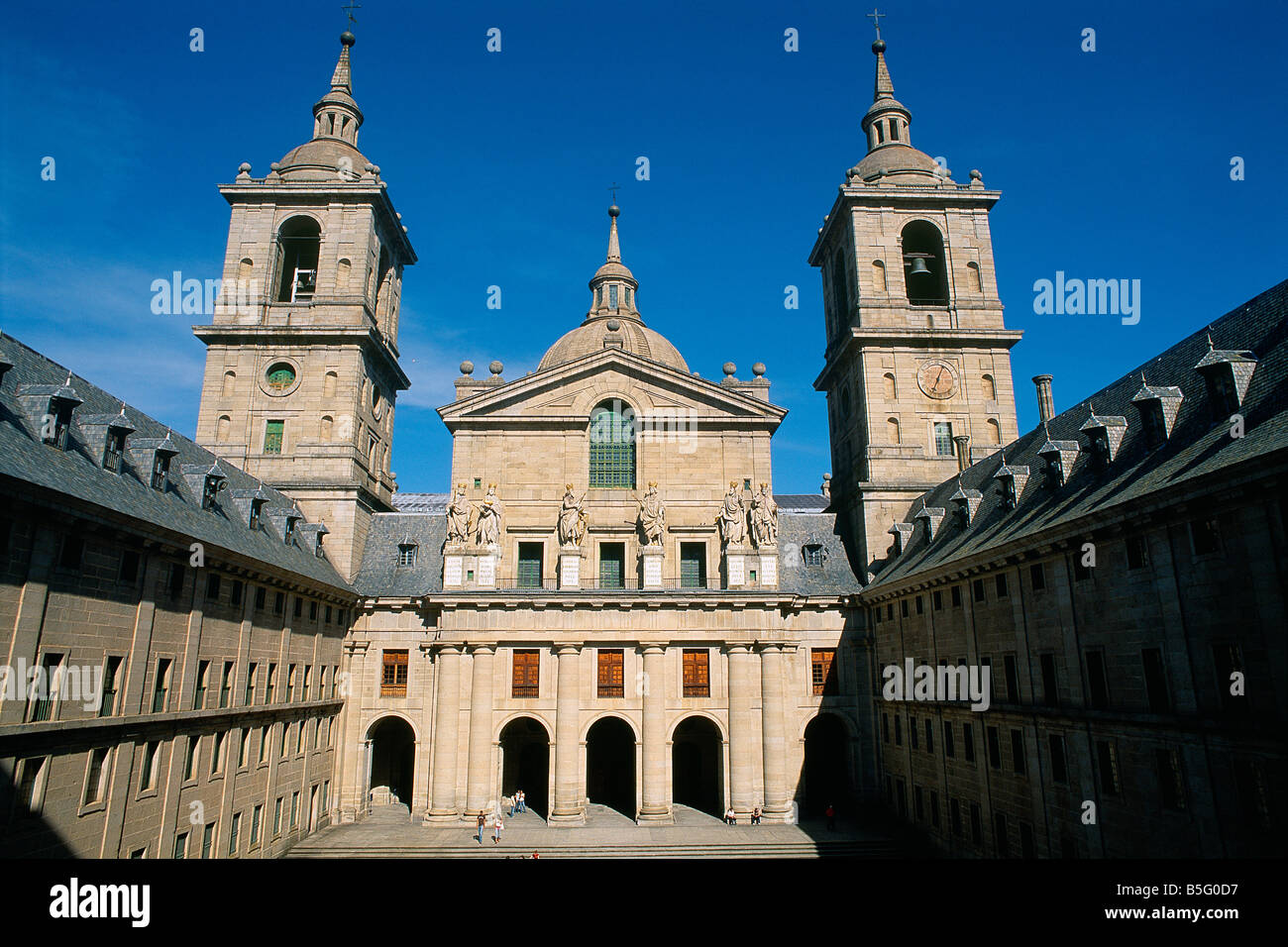 Spain - Madrid neighbourhood - El Escorial - Royal Monastery - San Lorenzo El Real - Court of the Kings Stock Photo