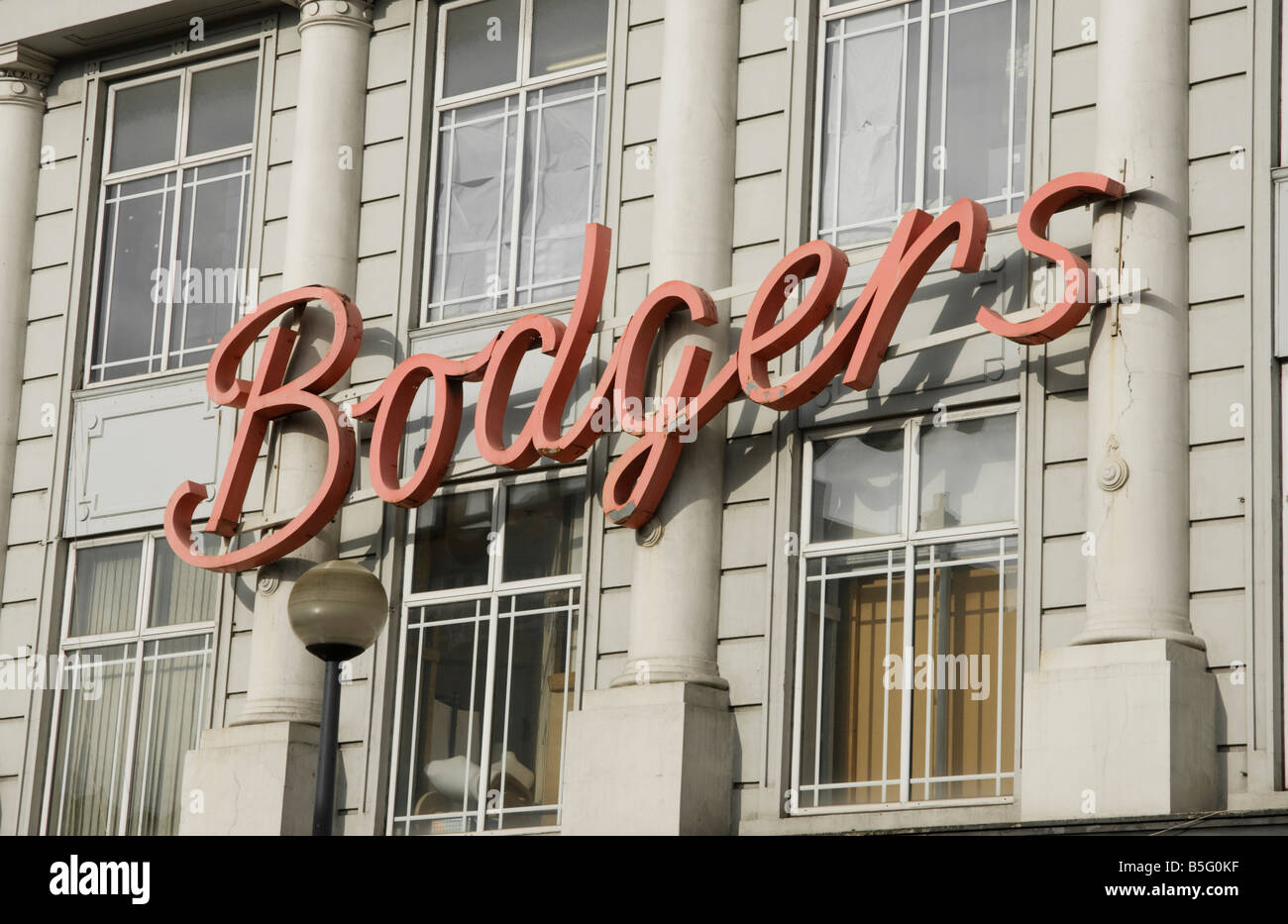 Bodgers logo on building in Ilford Stock Photo
