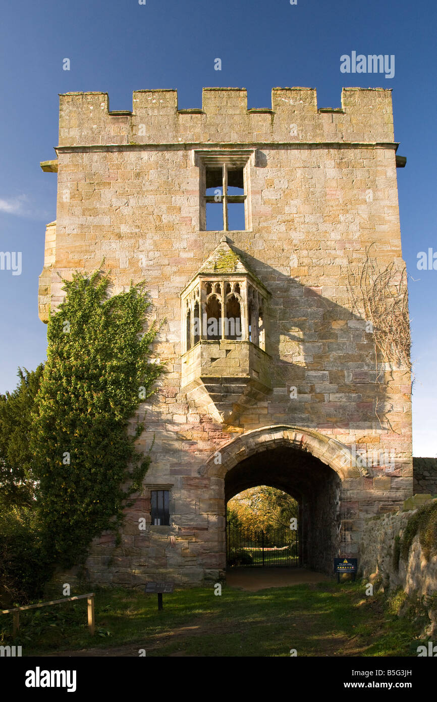 The Marmion Tower a unique 15 century Gatehouse to a lost riverside manor house West Tanfield North Yorkshire Stock Photo