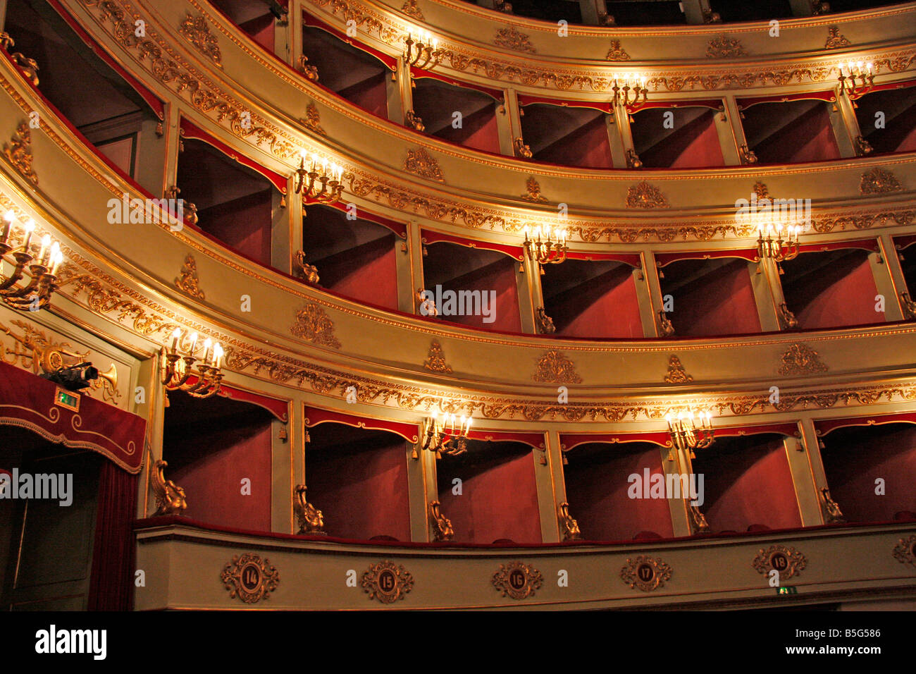 . Jesi's 18th C theatre, Teatro Pergolesi, home to a prestigous annual opera season.memorial to composer Pergolesi was born 1710 Stock Photo
